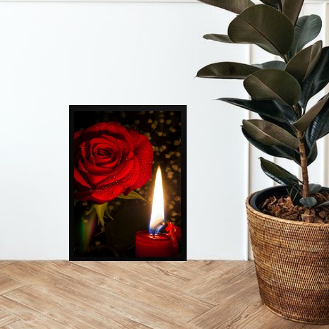 Quadro Umbanda Rosa e Vela Vermelha