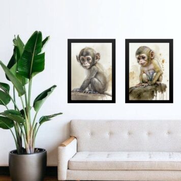 Kit 2 Quadros Aquarela Macaquinho