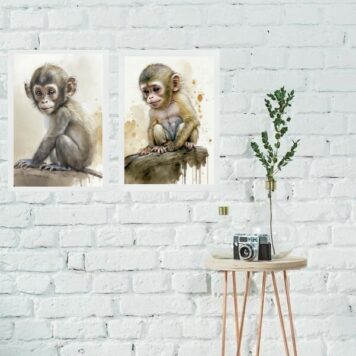 Kit 2 Quadros Aquarela Macaquinho B