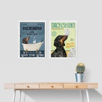 Kit 2 Quadros Banheiro Vintage - Dachshund B