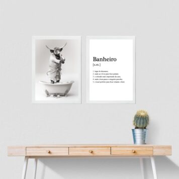 Kit 2 Quadros Divertidos Banheiro - Boi B
