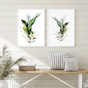 Kit 2 Quadros Minimalistas Botânica- Folhas B