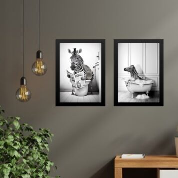 Kit 2 Quadros Para Decorar Banheiro - Zebrinha B