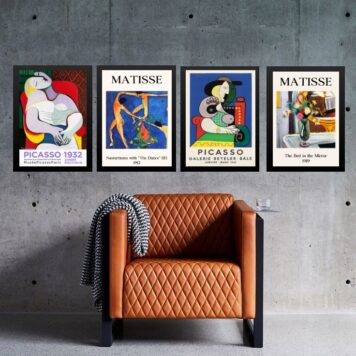 Kit 4 Quadros Vintage Posters Matisse e Picasso