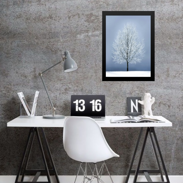 Quadro Fotografia Árvore Neve- Cinza e Branco