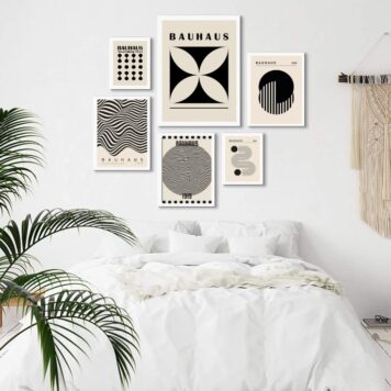 Composição 6 Quadros Bauhaus Preto e Bege B
