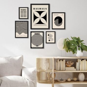 Composição 6 Quadros Bauhaus Preto e Bege