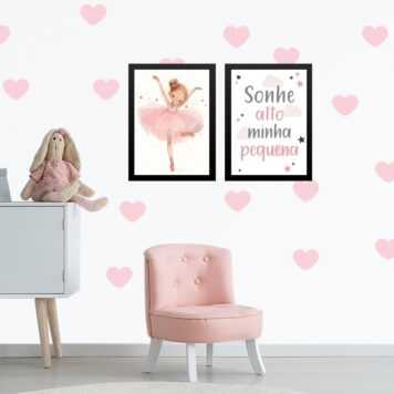 Kit 2 Quadros Infantis Bailarina - Sonhe Alto B