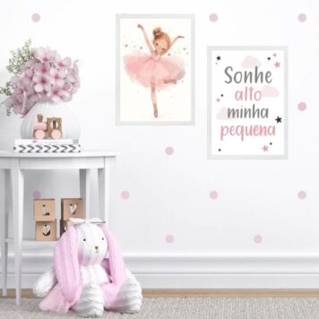 Kit 2 Quadros Infantis Bailarina - Sonhe Alto
