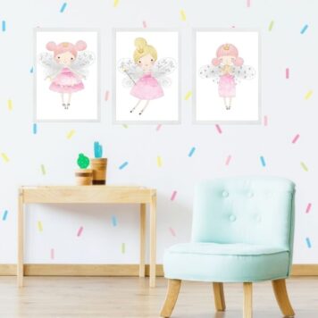 Kit 3 Quadros Infantis Fadinhas Princesas B