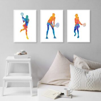 Kit 3 Quadros Jogadoras De Tênis Aquarela B