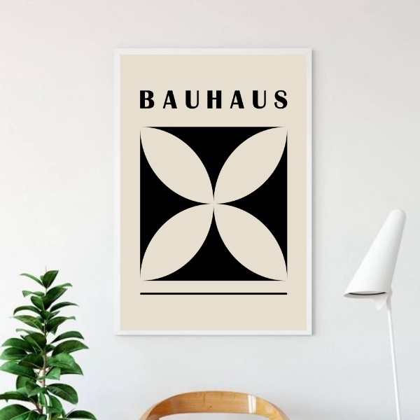 Quadro Bauhaus Flor Preto e Bege
