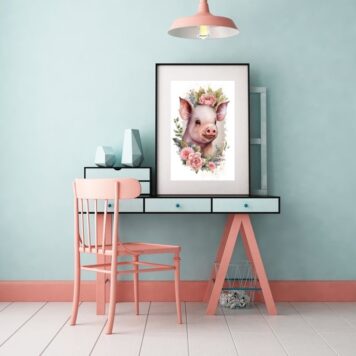 Quadro Porquinho Floral - 60X48 Cm B