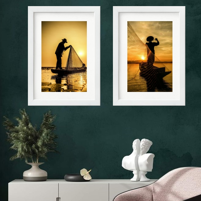 Kit 2 Quadros Fotografias Pescadores- 60x48 Cm
