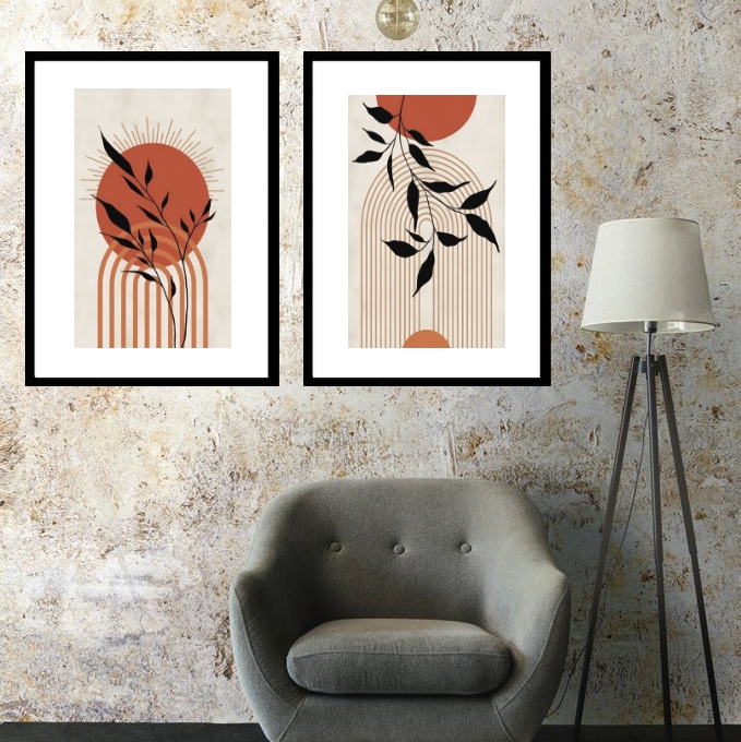 Kit 2 Quadros Grandes Sol Boho - 60x48 Cm