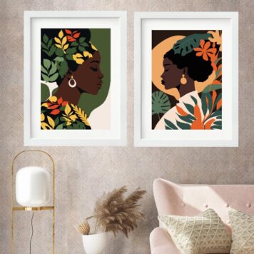 Kit 2 Quadros Mulher Negra Tropical - 60x48 Cm B