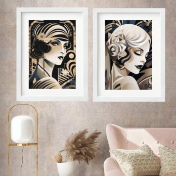 Kit 2 Quadros Mulheres Art Nouveau - 60x48 Cm B
