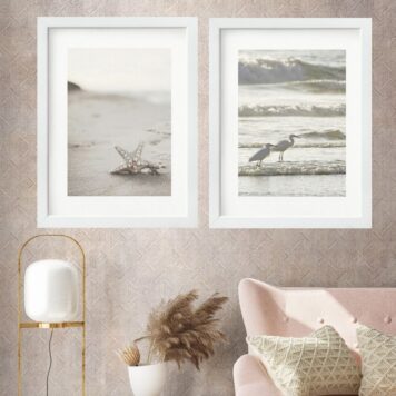 Kit 2 Quadros Praia Branco e Bege - 60x48 Cm B