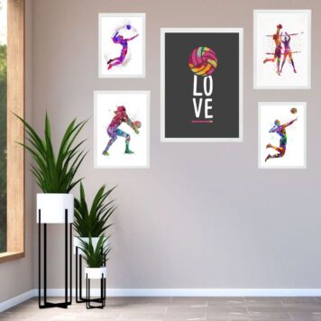 Kit 5 Quadros Decorativos Vôlei - Love B