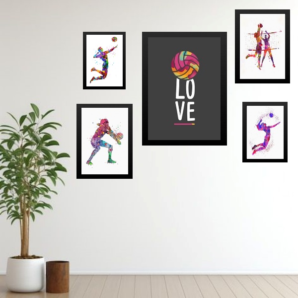 Kit 5 Quadros Decorativos Vôlei - Love