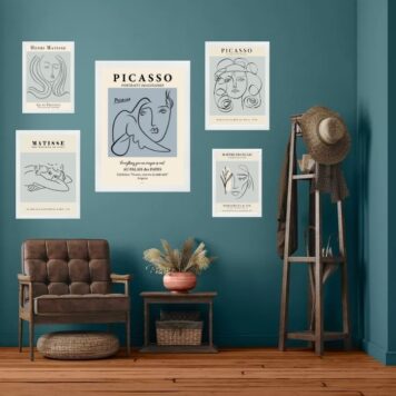Kit 5 Quadros Obras Matisse Picasso Azuis B