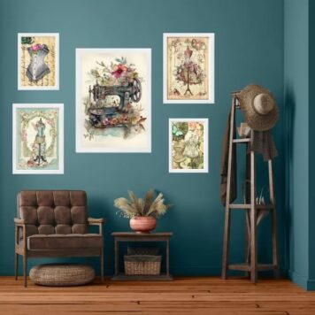 Kit 5 quadros Atelier Costura Vintage B