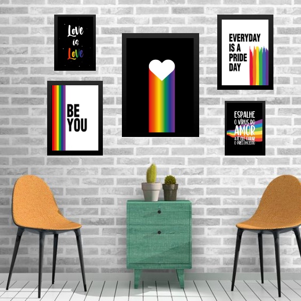 Kit Composição 5 Quadros Decorativos LGBT