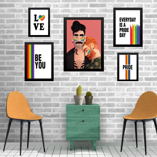 Kit Composição 5 Quadros LGBT - Gay