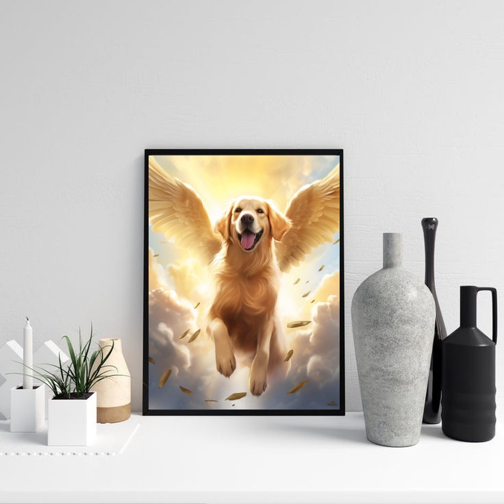 Quadro Cão Golden Retriever Com Asas