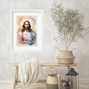 Quadro Jesus Cristo Aquarelado - 60x48 Cm B