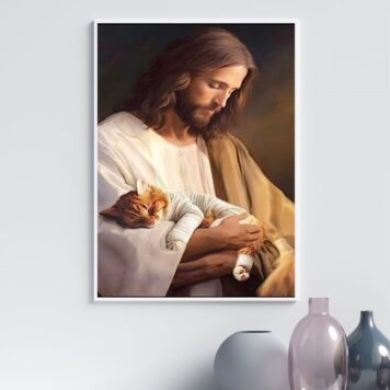 Quadro Jesus Cuidando De Gatinho B
