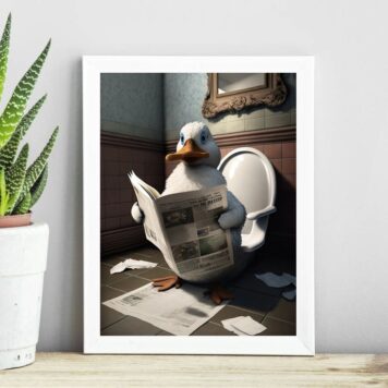 Quadro Pato No Banheiro Lendo Jornal