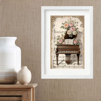 Quadro Vintage Piano Flores - 60X48 Cm B