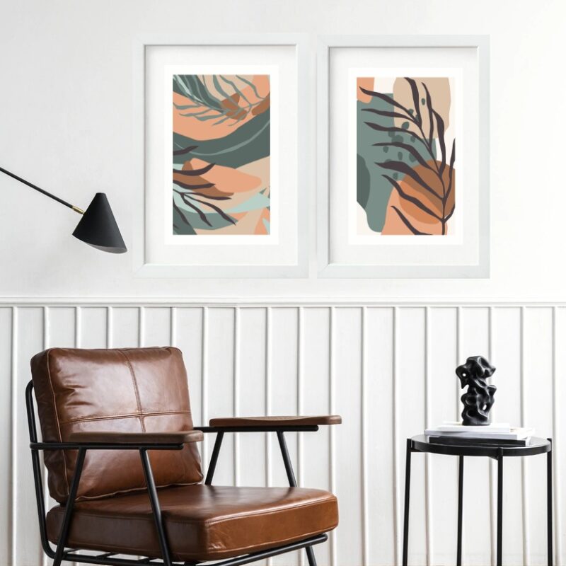 kit 2 Quadros Abstratos Folhas- 60x48 Cm B