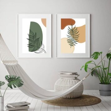 kit 2 Quadros Boho Folhas Verdes - 60x48 Cm B