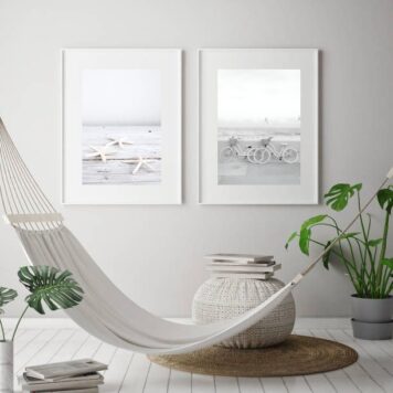 kit 2 Quadros Brancos Fotos Praia - 60x48 Cm B