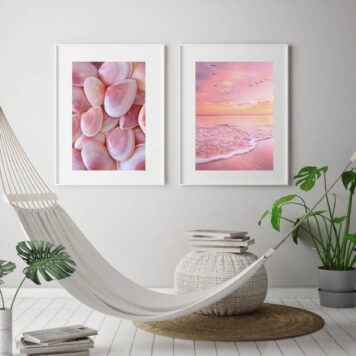 kit 2 Quadros Grandes Praia Rosa - 60x48 Cm B