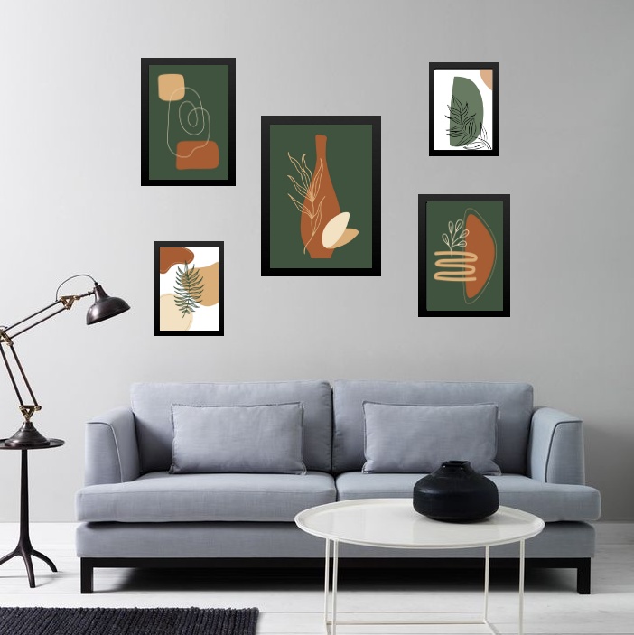 kit composição 5 quadros Bohos Verde e Terracota