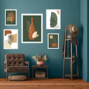 kit composição 5 quadros Bohos Verde e Terracota B