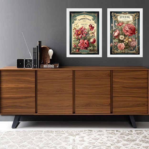 Kit 2 Quadros Decorativos Flores Vintage B