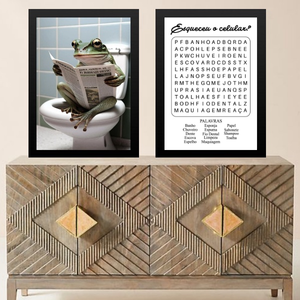 Kit 2 Quadros Divertidos Banheiro - Perereca