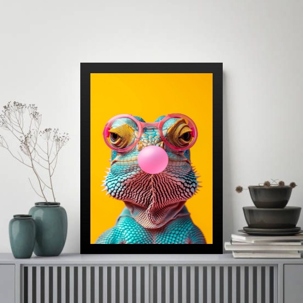 Quadro Camaleão Colorido Bubble Gum