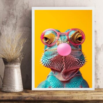 Quadro Camaleão Colorido Bubble Gum B
