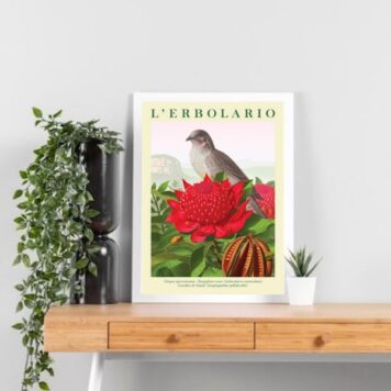 Quadro Flor Vermelha e Passarinho B