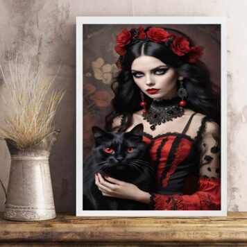 Quadro Pombagira Com Gato Preto B