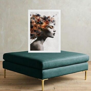 Quadro Rosto De Mulher Com Flores B
