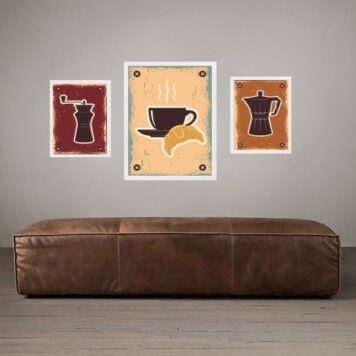 Set 3 Quadros Café Com Croissant B