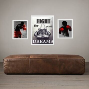Set 3 Quadros Decorativos Esporte Boxe B