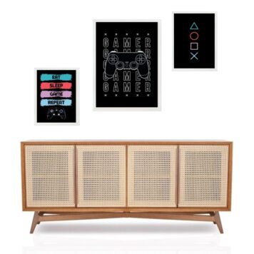 Set 3 Quadros Decorativos Gamer Preto