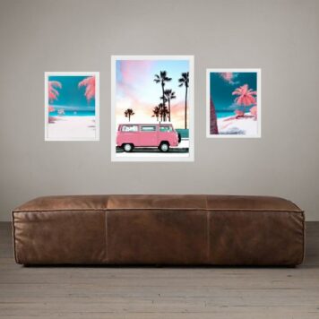 Set 3 Quadros Praia Coqueiros Rosa B